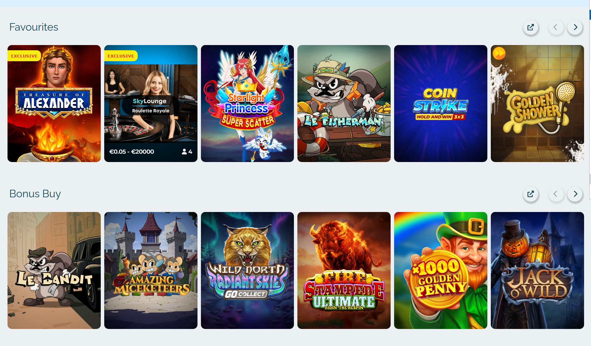 Catalogue Alexander Casino : Favorites avec Treasure of Alexander, Bonus Buy avec Le Bandit